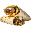 Delicious doner kebab served with fresh vegetables and sauce on a plate